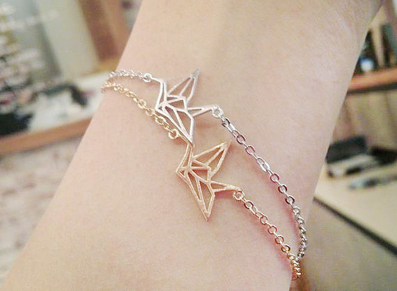 30PCS- B017 Silver Gold Cute Origami Crane Bracelets Forest Paper Crane Bracelet Tiny Animal Lucky Baby Bird Bracelet for Women