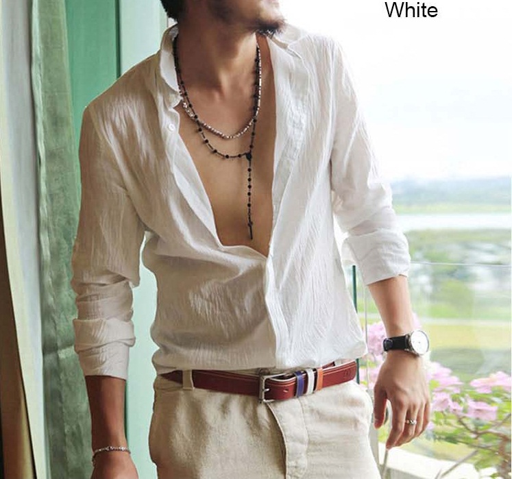Wholesale-Quick Drying Men's Casual Chambray Shirts Summer Beach Style Outdoor Jacket Cotton Long Sleeve Brands Autumn Sale!