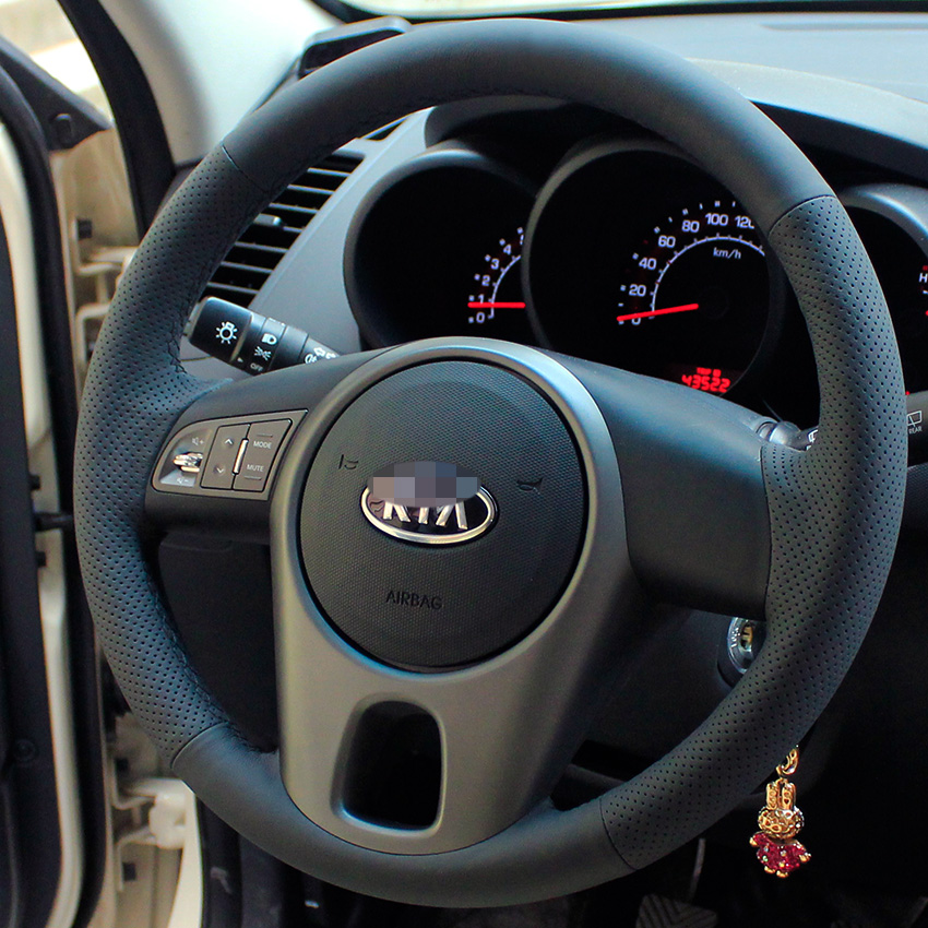 Steering wheel cover Case for KIA Forte Soul Genuine leather DIY Hand-stitch Car styling Interior decoration Car leather accessories covers
