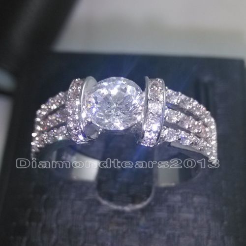 Free shipping High quality Luxury Size 5-10 jewelry 10kt white gold Filled white Topaz Cut Gem Women Engagement Wedding Ring gift with box