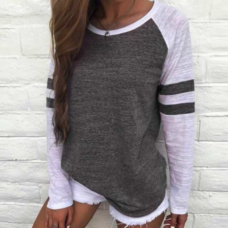 Baseball Striped T-Shirts Top Girls TShirt 2017 Autumn Spring Women O Neck Long Sleeve Tops Tee Female T Shirt S-4XL Femme GV162 q171122