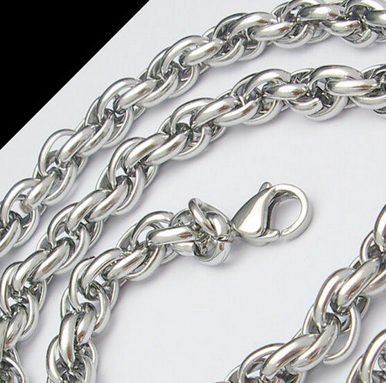 New Middle Eastern Style Silver Pure 316L Stainless steel Silver Twist Oval Rope Chain Link Necklace in Men Jewelry 9mm 20''-28''