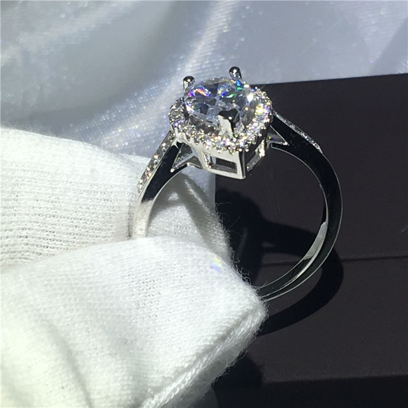 Heart love ring 925 Sterling silver Engagement wedding band rings for women Pear cut 3ct Clear Diamond crystal Bijoux
