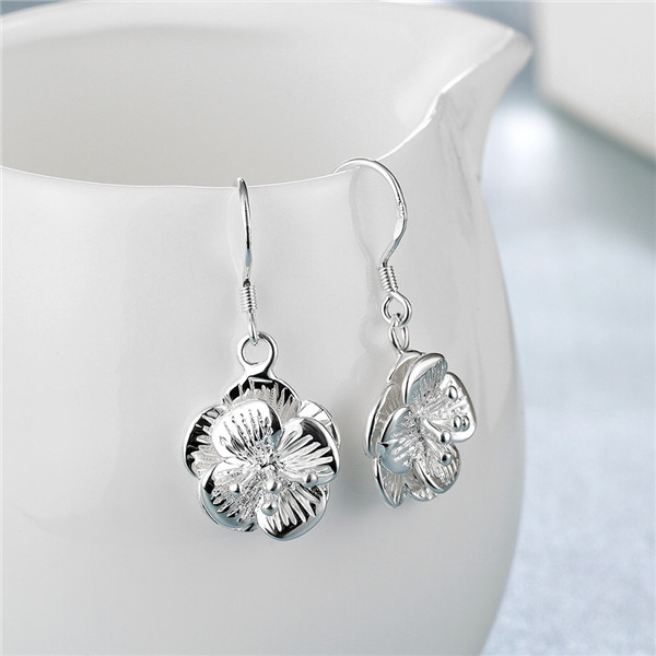 Brand new sterling silver Flower Earrings DFMSE681,women's 925 silver Dangle Chandelier earrings 10 pair a lot factory direct sale can mix