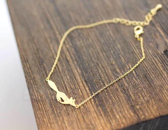 10PCS- B016 Silver Gold Cute Forest Running Fox Bracelets Simple 3d Animal Fox Face Bracelet Tiny Fox Tail Bracelets for Women