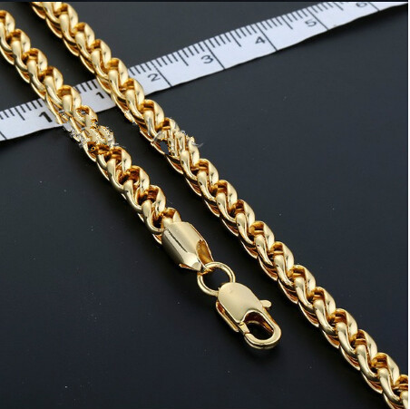 Wholesale-5mm Mens Chain Boys Jewellery Wheat Link Yellow Gold Filled GF Necklace Customized Wholesale Jewelry Free Shipping