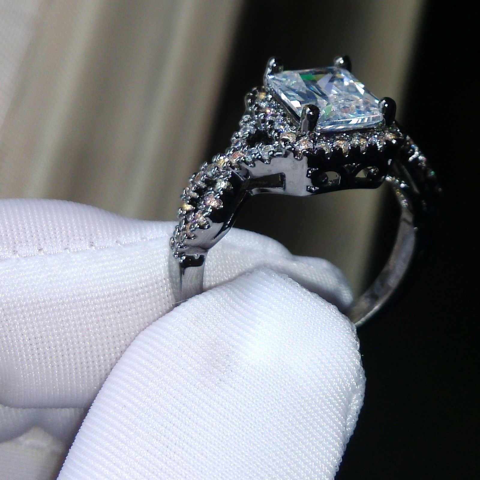 Size 5-10 Vintage princess Engagement Jewelry 10kt black gold filled white topaz Gem women simulated Diamond Wedding cross Ring set gift