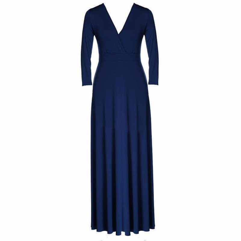 L-6XL New 2015 Zanzea Fashion Elegant Women Dress Spring Autumn 3/4 Sleeve Sexy V-Neck Big Hem Maxi Long Party Dresses Vestidos FG1511