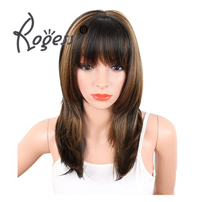 14" Women's Short straight Synthetic Wigs With Bangs Natural Black/Brown Wigs for Women Heat Resistant