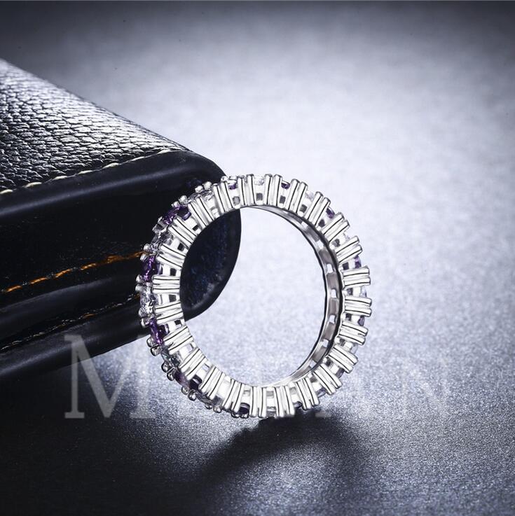 Sterg Amethyst Ring: Sier Engagement Wedding Band Ring for Women bc2e