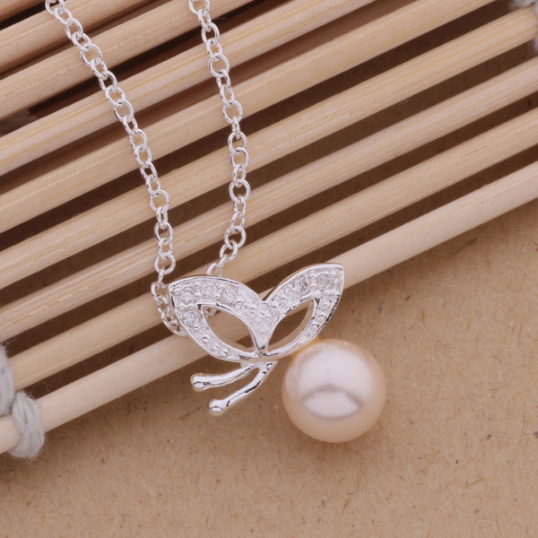 Free Shipping with tracking number Best Most Hot sell Women's Delicate Gift Jewelry 925 Silver Pearl Butterfly Necklace
