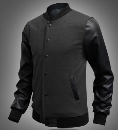Fall-M-2XL Hot 2016 Fashion New Casual Baseball Jacket With Leather Sleeves Mens Varsity Jackets And Coats Harajuku Chaqueta Hombre