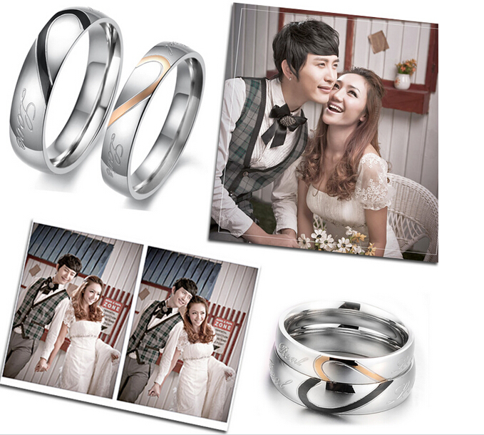 Fashion Jewelry 316L Stainless Steel Silver Half Heart Simple Circle Real Love Couple Ring Wedding Rings Engagement Rings Valentin