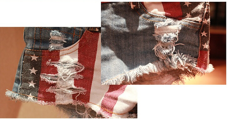 Fashion Summer Women's Sexy Ripped Hole American Flag Denim Club Hot Pants Shorts Low Waist Nightout Clubwear Jeans