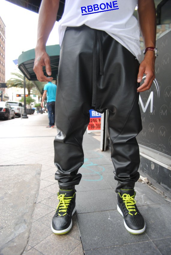 Wholesale-New Men Drop Crotch Pants Designer Skinny Joggers Leather Drop Crotch Trousers Hiphop Hip Hop Swag Joggers Sweatpants Tracksuits, Black
Wholesale-New Men Drop Crotch Pants Designer Skinny Joggers Leather Drop Crotch Trousers Hiphop Hip Hop Swag Joggers Sweatpants Tracksuits, Black