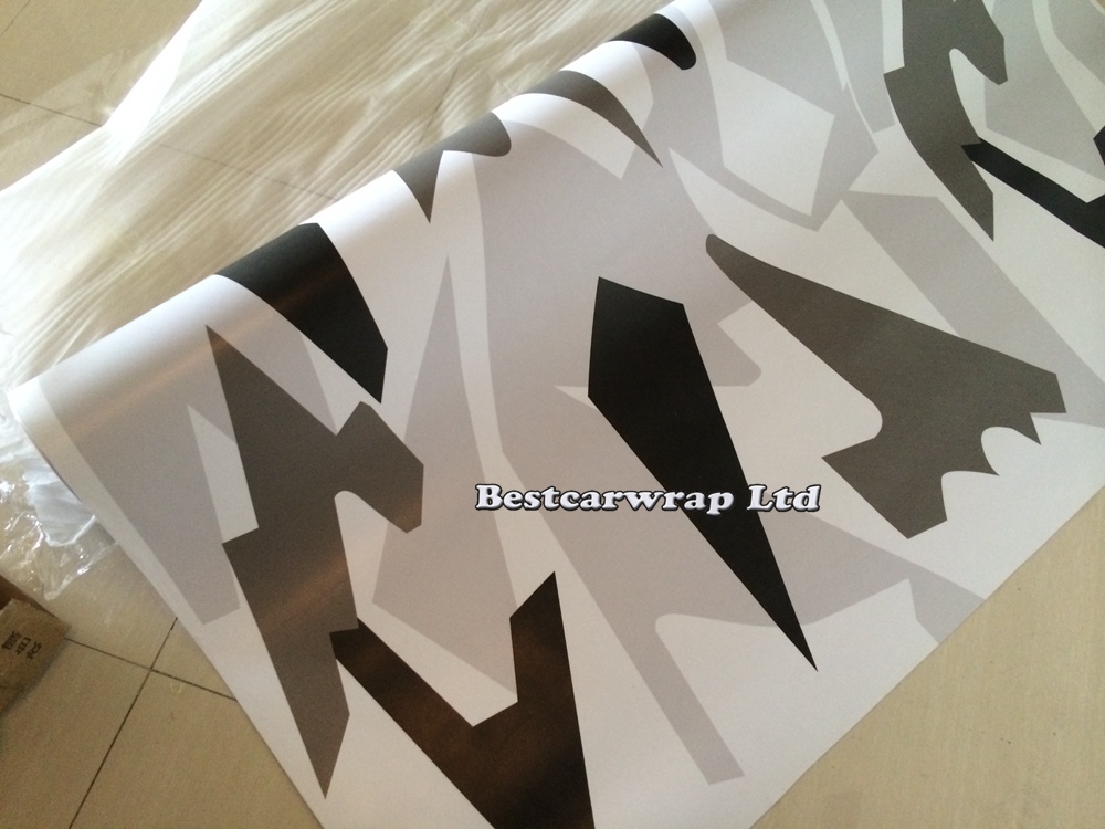 Black white grey Arctic Camo Vinyl Wrap Film For Car Wrap Snow Camouflage Sticker Unique Wrapping / Air Release Car Covers 1.52 x 30m/Roll