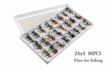 96PCS Flies for Fishing Mixed Fly Fishing bait Feather hook Bionic bait variety of colors Fishing necessary High quality