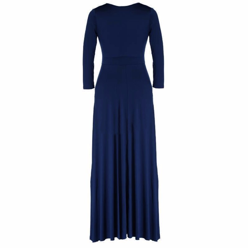 L-6XL New 2015 Zanzea Fashion Elegant Women Dress Spring Autumn 3/4 Sleeve Sexy V-Neck Big Hem Maxi Long Party Dresses Vestidos FG1511