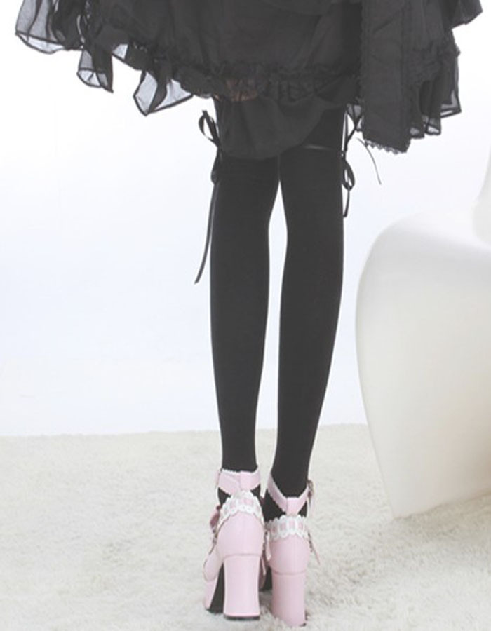1Pair Fashion Women Autumn Over The Knee Ribbon Straps Socks Feitong