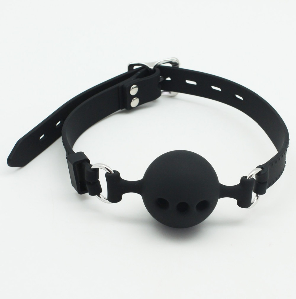 D: 3.5 cm / 4.3 cm / 4.8 cm tout noir silicone bondage balle gag, adule sex retenue latex bouche prise avec 3 trous, bondage de balle de sexe gag