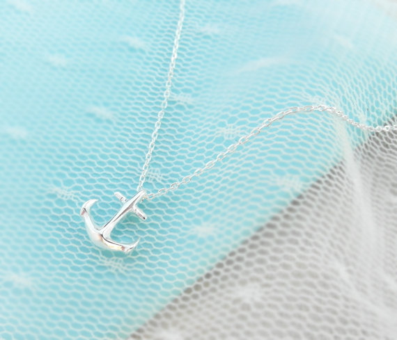 30PCS- N049 Gold Silver Tiny Boat Anchor Necklace Sideways Mens Navy Nautical Anchor Necklaces Boat Hooks Necklace for Women