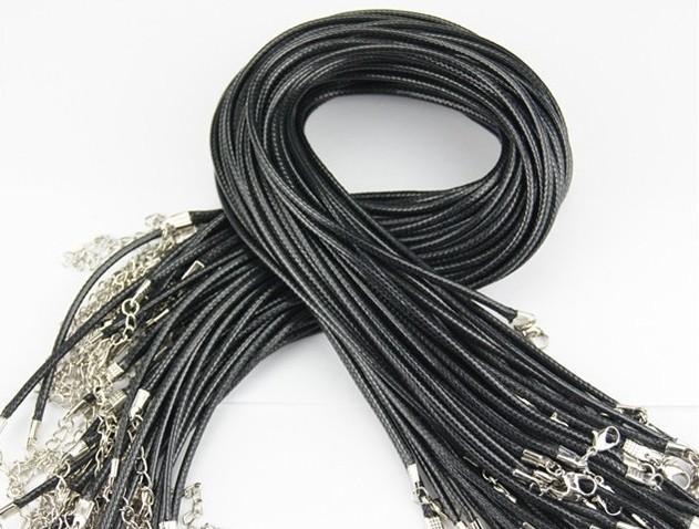 Cheap Black Wax Leather Snake Necklace Beading Cord String Rope Wire 45cm Extender Chain with Lobster Clasp DIY jewelry components