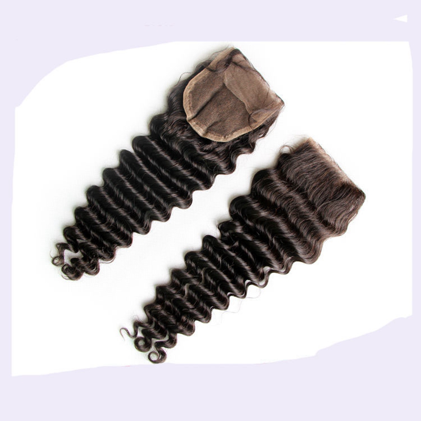 Free shipping Deep Wave 4x4 Top Lace Closure 100% Human Hair Natural Hairline Pre Plucked Closures
