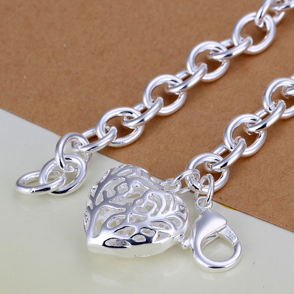 Hot sale 925 silver Crude three-dimensional heart Bracelet DFMCH269,fashion 925 sterling silver plated Chain link bracelets high grade