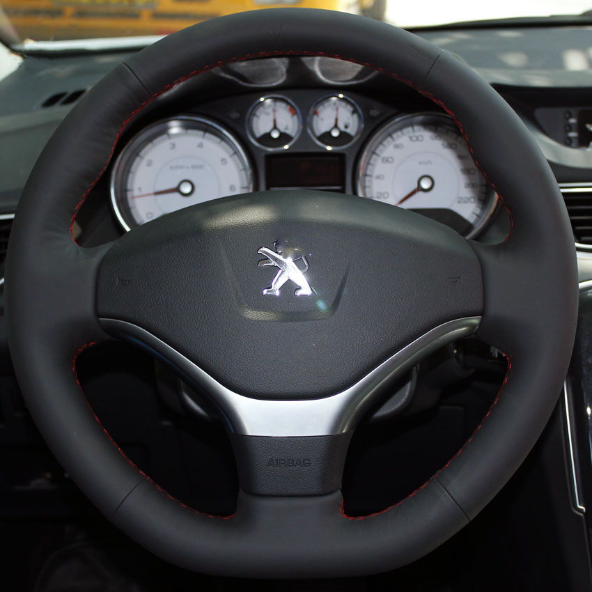 Case for PEUGEOT 308 408 2013 Steering wheel covers Genuine leather DIY Car styling Wheel cover Hand sewing leather car covers