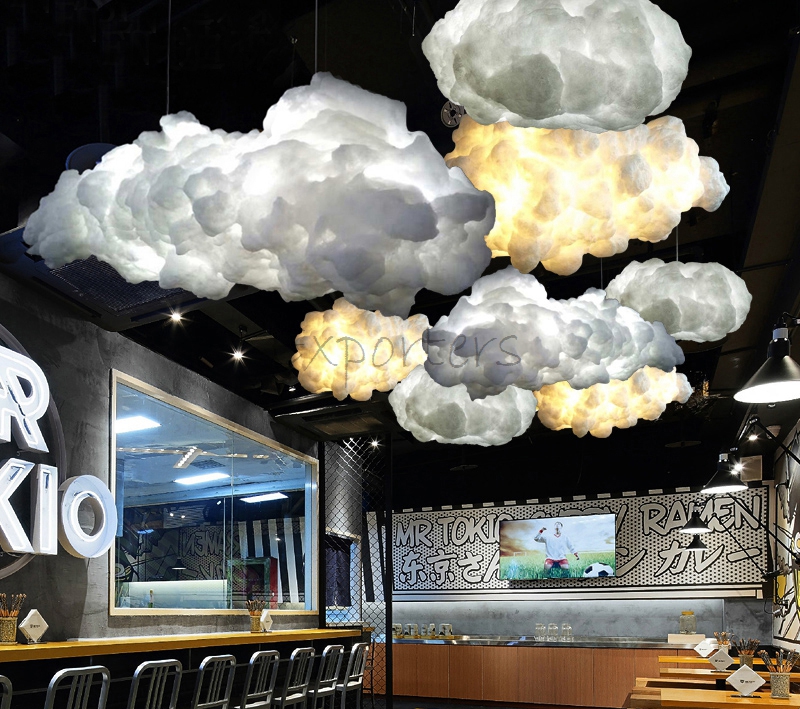 Smart Creative Romantic White Clouds Pendant Lights Led Lightning Effect Lamp White Soft Floating Cotton Cloud Hanging Light Chandelier