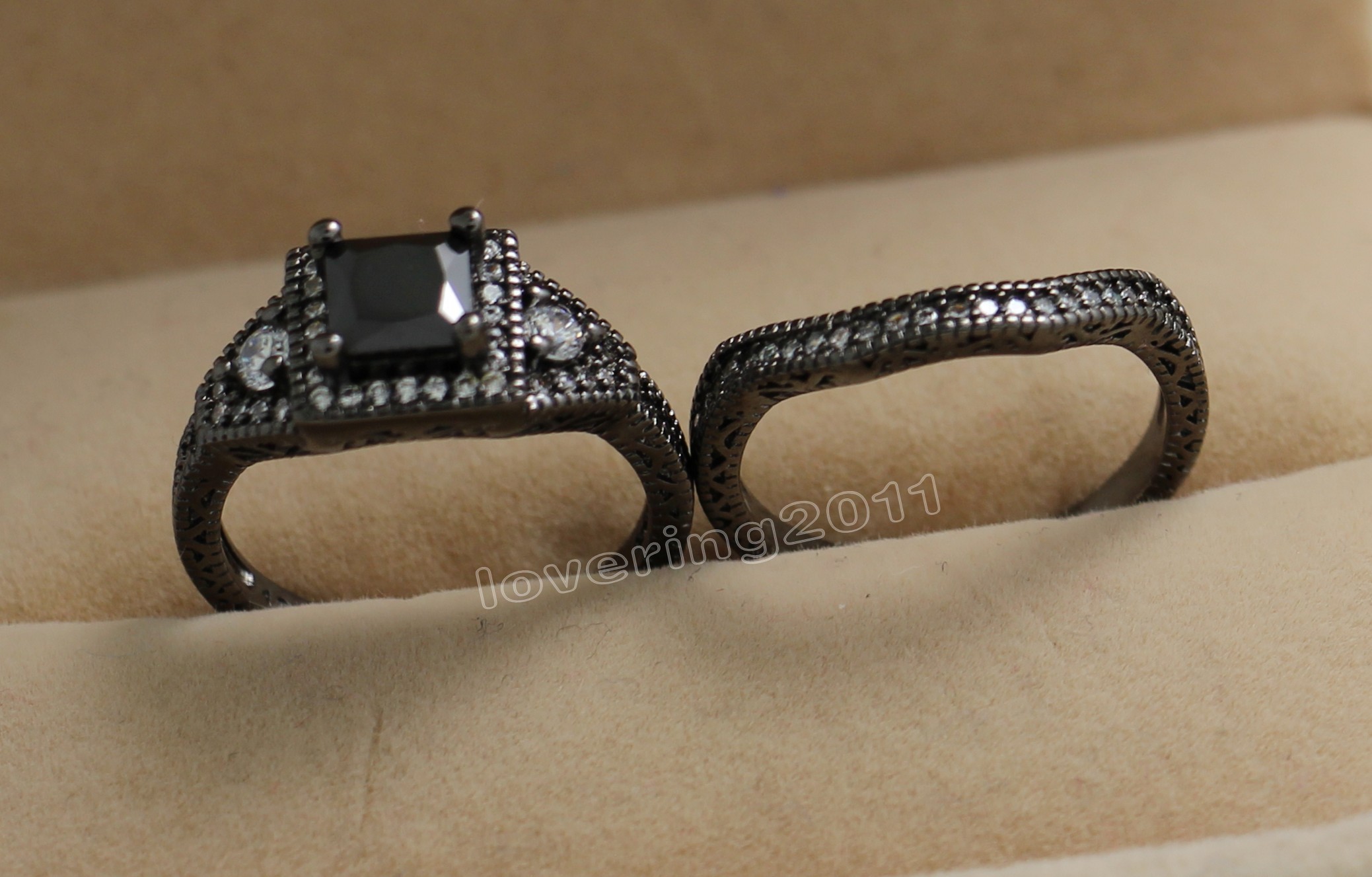 Size 5-10 Free shipping Retro Jewelry 10kt black gold filled white topaz Gem women wedding simulated Diamond Wedding Ring set gift