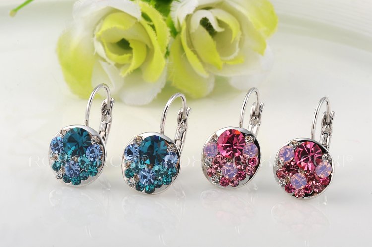 015 ROXI High Quality Blue Round Stone Earrings Fashion Jewelry Best Gift For Woman For Party Wedding Christmas Gift Silver Earrings