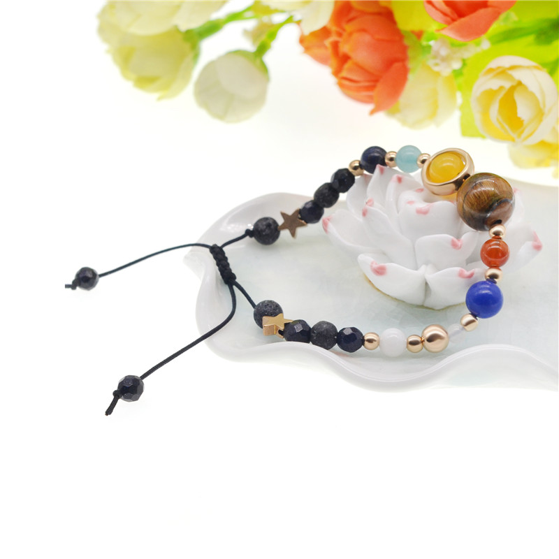 Universe Galaxy the Eight Planets in the Solar System Guardian Star Natural Stone Beads Bracelet Bangle for Women & Men Gift