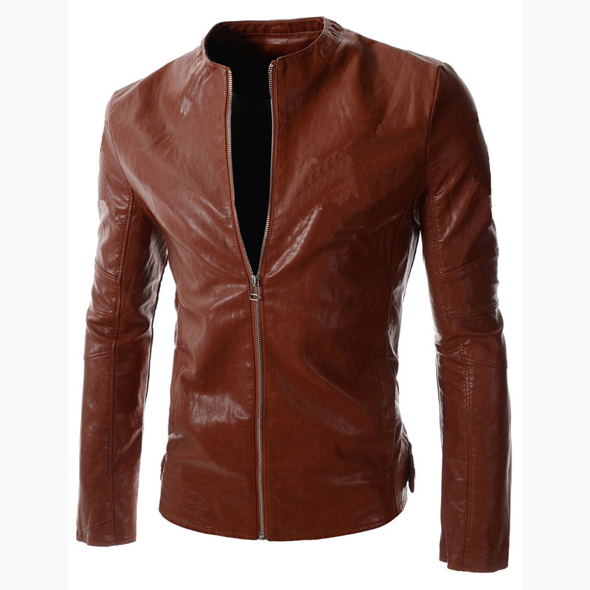 FG1509 New fashion mens simple solid color pu leather jacket cardigan zipper coats jackets menswear motorcycle jacket streetwear jacket