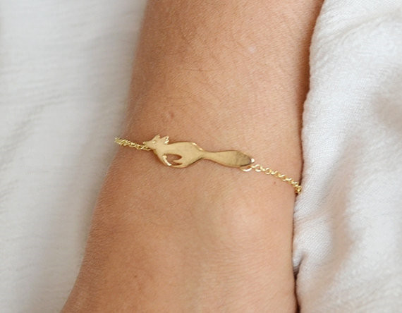 10PCS- B040 Silver Gold Cute Forest Running Fox Bracelet Simple Animal Fox Bracelets Tiny Fox Tail Bracelets for Gifts