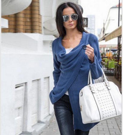Women Sweaters Knitted New Star Models Long Sleeve Loose Outwear Knitwear Cardigan One Button Irregular Sweater
