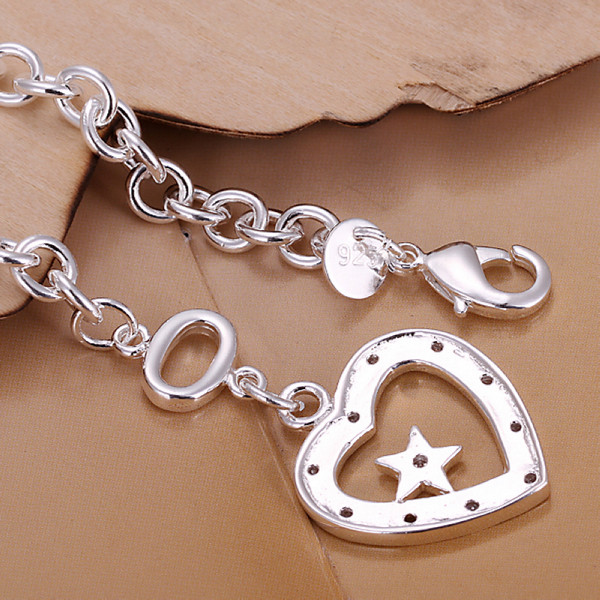 Hot sale best gift 925 silver Hanging insets Heart Star Bracelet DFMCH028, fashion 925 sterling silver plateChain link gemstone bracelets