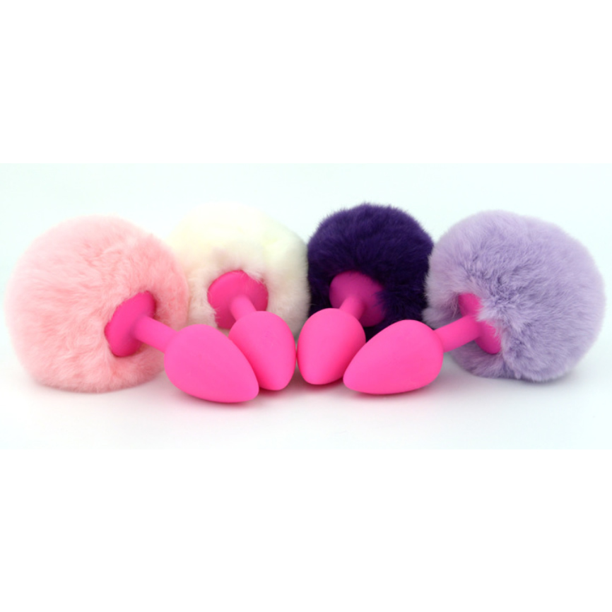 Silicone Anal Plug with Fur Ball Tail Sex Products Anal Toys Silica Anus Spreader Enlarger Butt Beads Pink Purple White