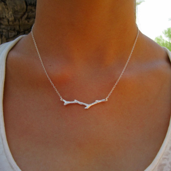 10PCS Gold Silver Tree Branch Necklace Nature Woodland Twig Necklaces Simple Olive Bar Necklace Plant Limb Necklaces for Women