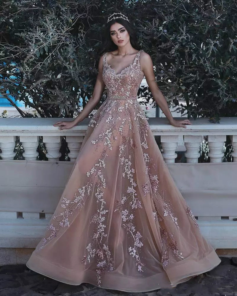 Zuhair Murad V Neck Dubai Arabic Prom Dresses Beaded Sequins Embroidery Formal Dress Party Wear Sweep Train Illusion Evening Gown Plus Size