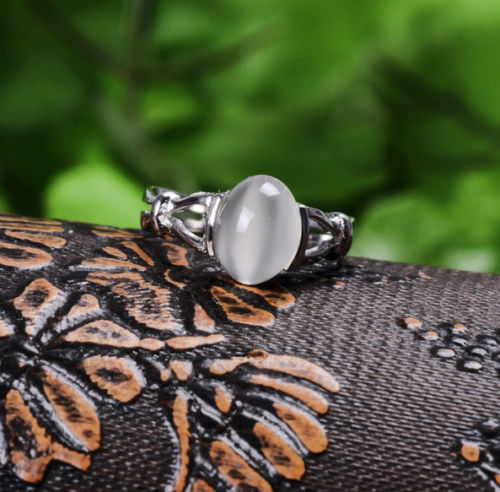 Moonstone Wedding Ring for Women - Cool White Gold Plated, Cluster Design, US Size 6-10