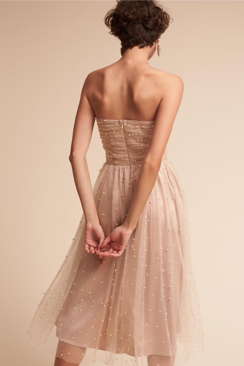 Pearls Short Cheap Bridesmaids Dresses Sexy Backless Strapless Necke Maid Of Honor Dress Tulle A E Wedding Formal Gowns