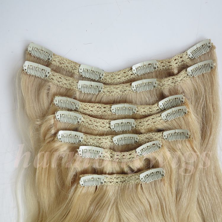 260g 20 22inch Clip in human Hair Extensions Brazilian Hair 60#/Platinum Blonde Remy Straight Hair weaves 7pcs/set free comb