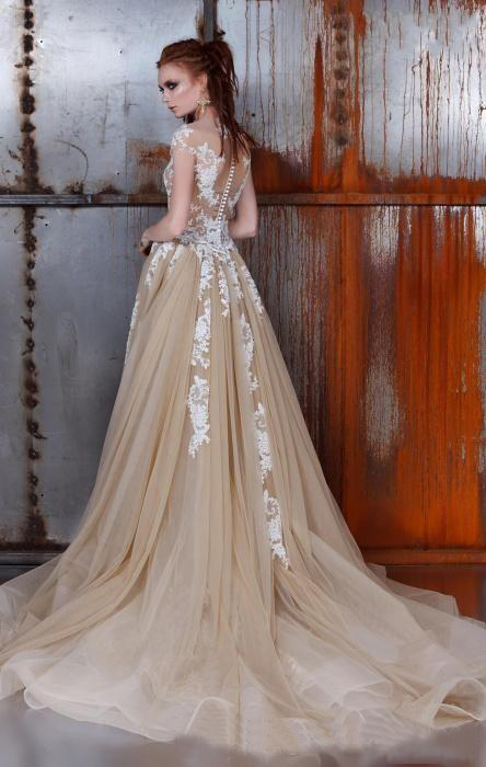 Gothic 2016 Tulle Champagne White Lace Applique A Line Wedding Dresses With Detachable Skirt 2 In 1 Illusion Back Bridal Gown EN12911