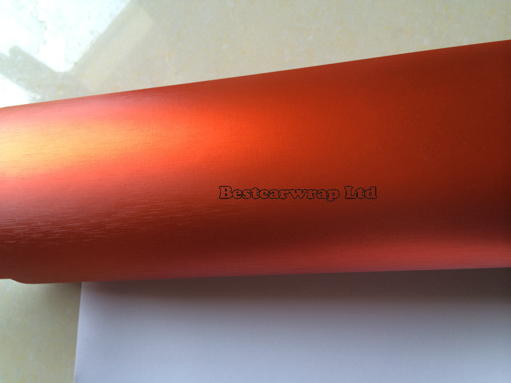 Premium Orange Brushed Chrome Aluminium Vinyl Car Wrapping Vinyl Air Release Chrome brushed steel wrap film Car stickers Size 1.52x20m/Roll