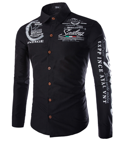 Wholesale-FREE SHIPPING Autumn and winter new men and the United States and Europe printed casual long sleeved shirt A8769