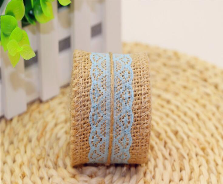 2Meter/Pcs Width 5cm Jute Burlap Rolls Hessian Ribbon With Lace Vintage Rustic Wedding Decoration DIY Ornament Burlap Wedding Favor WQ24