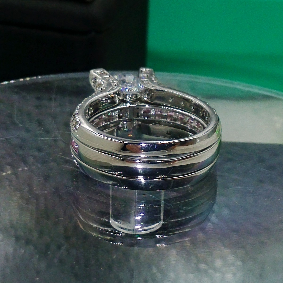 Retro 10K White Gold Filled Pink Sapphire Gem Engagement Ring Set | 5-10 US Sizes