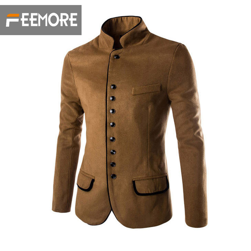 Wholesale-New winter men's casual woolen tunic collar small suit jacket coat brand-clothing jacket men's suit jacket men, Black