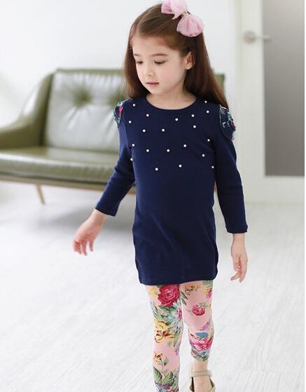 New fashion Girls clothes Baby Girl Clothing Set Children Flower Suit 2PCS Kids Twinset Top T Shirt +Plaid Pants Leggings Fall suit